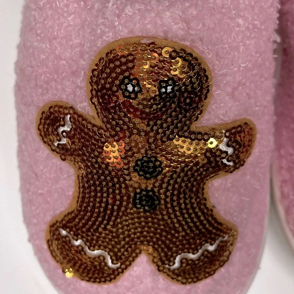 Cozy Pink Gingerbread Sequin Slippers - Picture 6 of 14
